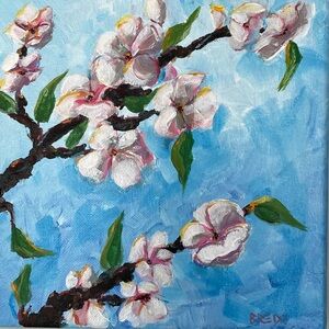 Original oil painting• 8x8 impressionist cherry blossom still life